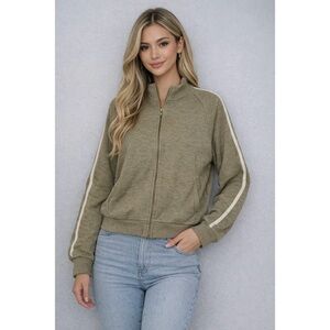 HALARA Ribbed Stand Collar Full Zip Fleece Jacket Size Large Sage Green NWT